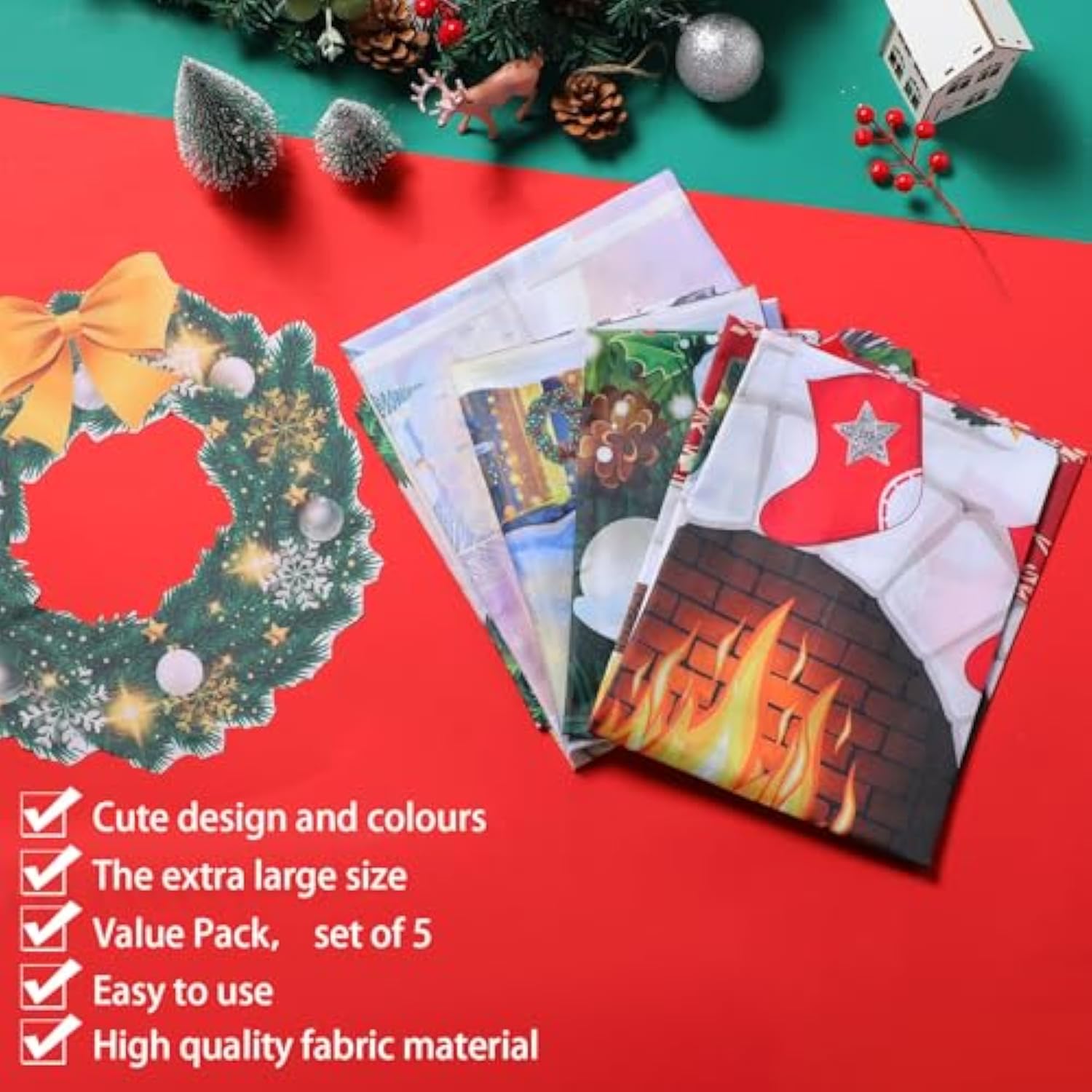 Christmas Wall Decor Fireplace Backdrop Decorations Photo Background Window Winter Christmas Tree Wreath Backdrop For Home Halloween Birthday Party Decor(Trendy)