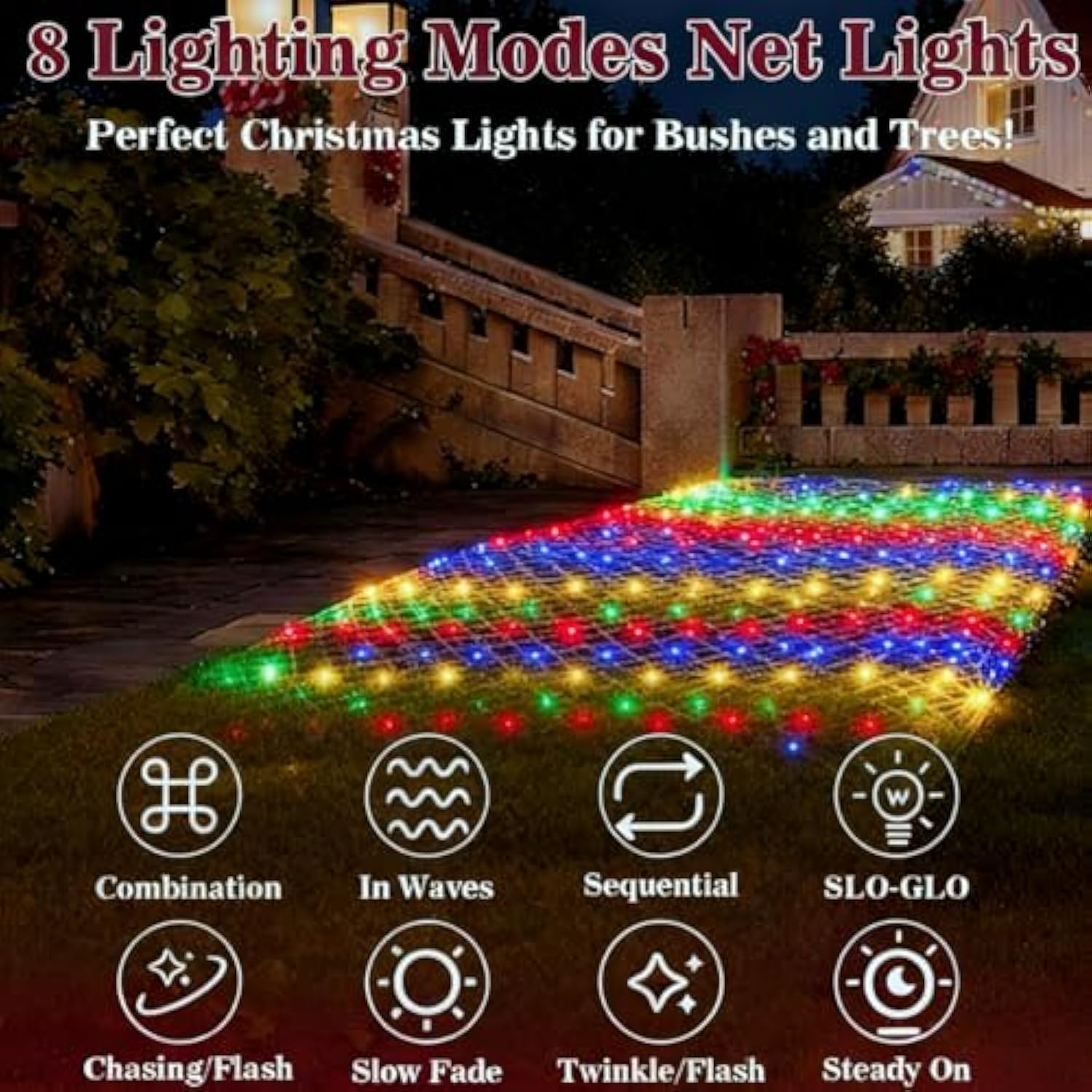 Christmas Net Lights Outdoor 360 Led 12Ftx5Ft Multicolored Christmas Bush Mesh Lights Connectable Waterproof String Ligh