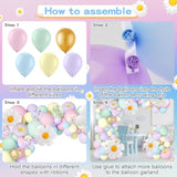 150 Pcs Daisy Pastel Balloon Garland Kit,White Daisy Flower Macaron Pastel Balloons Garland With Butterfly Stickers For Mothers Day Spring Easter Baby Shower Decoration