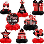 8 Pieces Red And Black Birthday Party Honeycomb Centerpieces Red Black Table Centerpieces Decorations Table Centerpiece Sign For Kids Adults Party Supplies