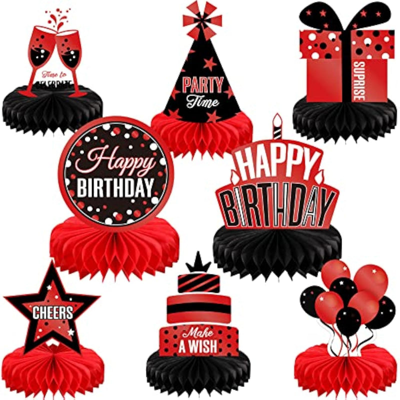 8 Pieces Red And Black Birthday Party Honeycomb Centerpieces Red Black Table Centerpieces Decorations Table Centerpiece Sign For Kids Adults Party Supplies