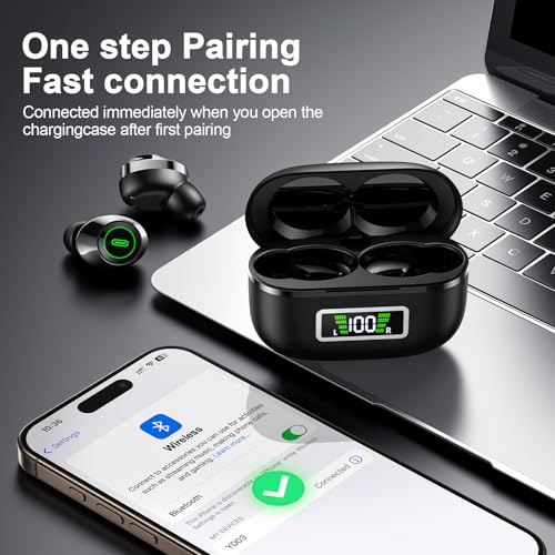Wireless Earbuds, Bluetooth 5.5 Headphones Bass Stereo, Ear Buds with Noise Cancelling Mic, LED Display in Ear Earphones 80H Playtime, USB-C IP7