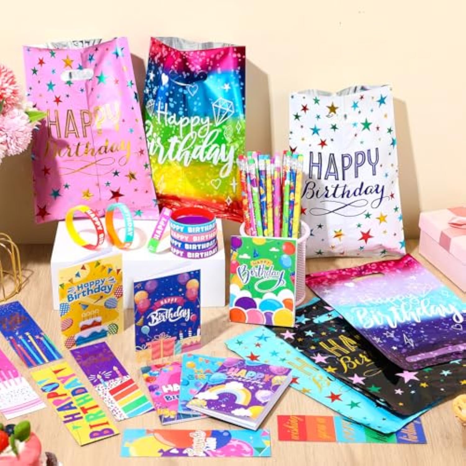 168 Pcs Birthday Classroom Gifts For Students Kids Birthday Return Gifts From Teacher Pencils Notebooks Bracelets Badge Stickers Bookmarks Erasers For Class Reward School Prize Party Favor