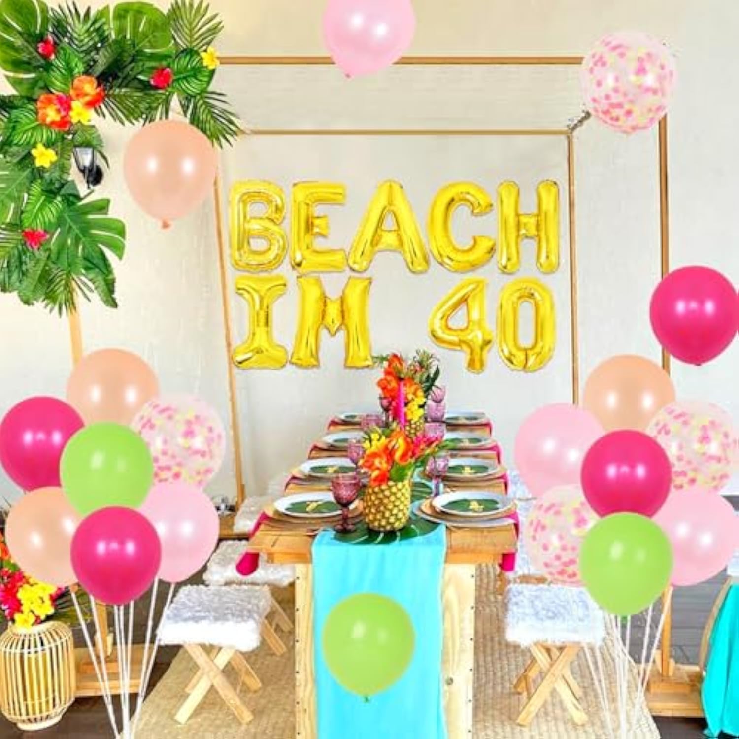 Beach 40th Birthday Decorations I'm 40 Banner Balloon Cake Topper Luau Supplies