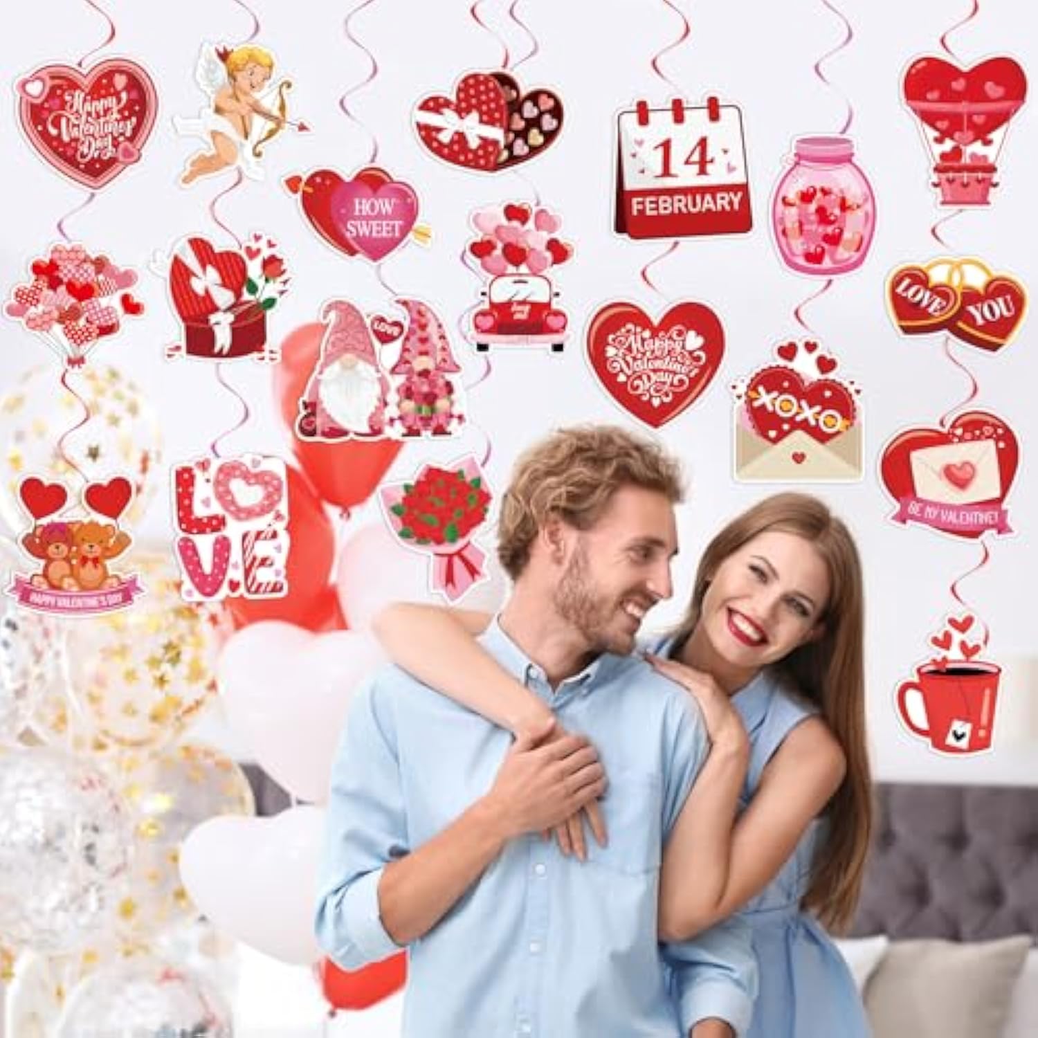 40Pcs Valentine'S Day Hanging Swirl Decorations, Valentine'S Day Party Ceiling Hanging Swirls Valentines Hanging Swirls Streamers For Valentines Party Decor Supplies