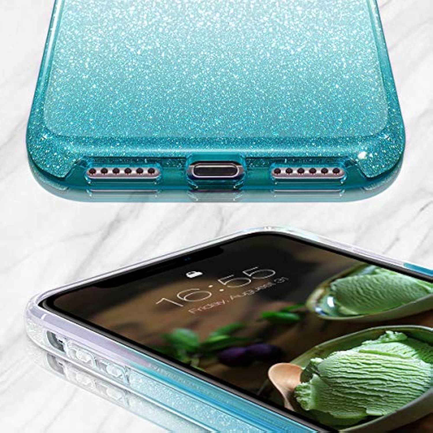 Compatible With Xs Case,Compatible With X Glitter Bling Sparkle Cute Girls Women Protective Case -Gradient Green
