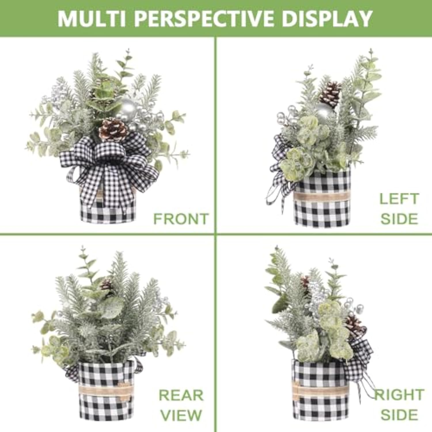 Small Buffalo Check Plaid Christmas Tree, Artificial Mini Tabletop Christmas Tree Decorations, For Winter Home Hliday Party Xmas Decor - Black/White.