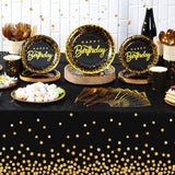 352 Pcs Black And Gold Plates Napkins Cups Tablecloths Forks Knives Spoons Serve 50 Guests Gold Dot Plastic Party Supplies Disposable Party Dinnerware Set For Birthday Wedding Decorations