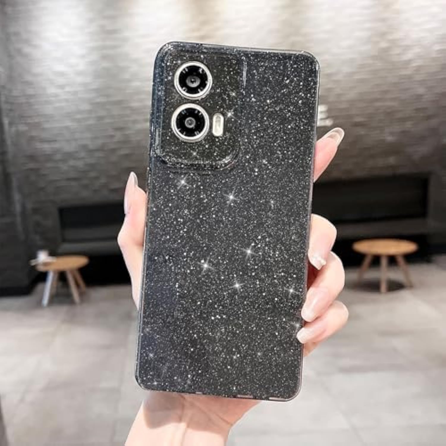 For Moto G Stylus 2024 Case,Cute Super Vibrant Neon Glitter Shiny Bling Sparkly Case Thin Slim Shockproof Camera Protection Cover For Women Girl For Motorola Moto G Stylus 2024-Black