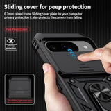 For Google Pixel 9 Case, Pixel 9 Pro Case, Slide Lens Cover, Hd Screen Protector, Grade Drop Protection, Magnetic Rotated Ring Holder Kickstand Protective Phone Case (Black)