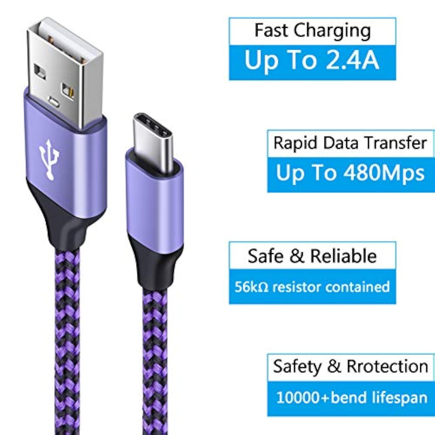 4Pack Usb C Fast Phone Charger Type A To Type C Charging Cable Android Car Power Cord Compatible For Samsung Galaxy S21/S21 Plus/S21 Note 20 Ultra/10 A42 A51 A52 A71 S10 A01 A11 A21 A31 Ipad