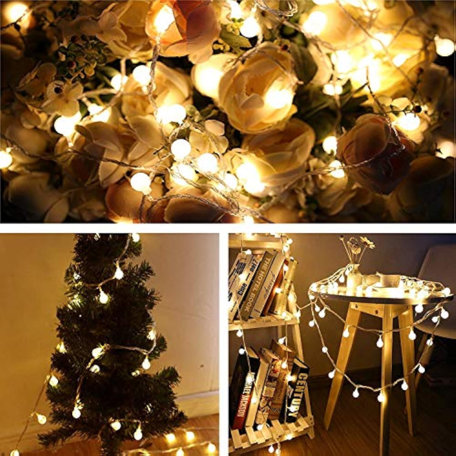 Plug In Led String Lights, 16Ft/5M 50 Led Bulb Warm White Globe Fairy Lights For Holiday/Christmas/Wedding/Party Indoor