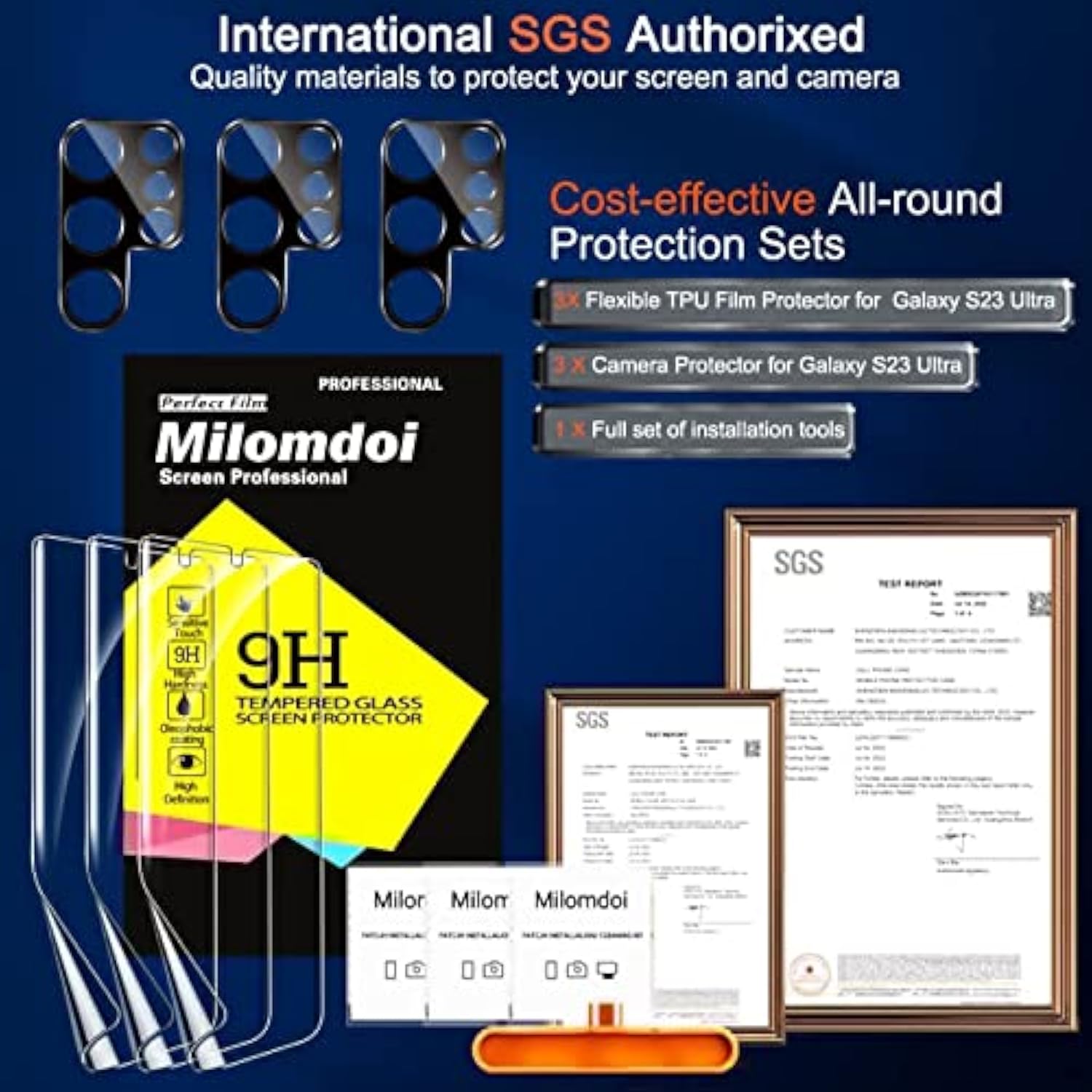 3 Pack Screen Protector For Samsung Galaxy S23 Ultra [Not Glass] With 3 Pack Tempered Glass Camera Lens Protector, Bubble Free, Case Friendly, Antiscratch