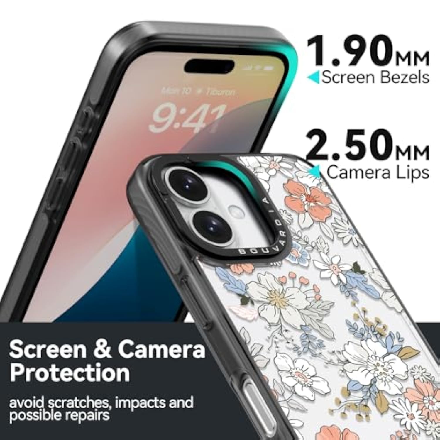 For Iphone 16 Case, Shockproof Protective Phone Case & Lovely Flower Floral Design, Aesthetic Cute Girly Cover From Extraordinary Designer For Women And Girl