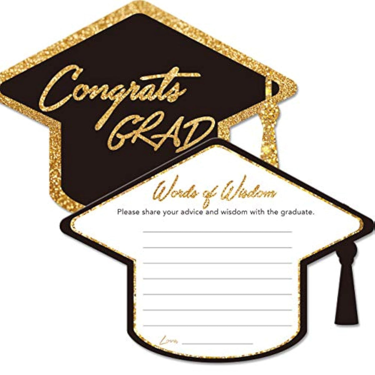 Graduation Advice Cards For The Graduate (50 Pack), High School Or College Graduation Party Games Decorations Supplies, Well Wishes Card For Graduates, Advice For The Graduate Cards (Black)