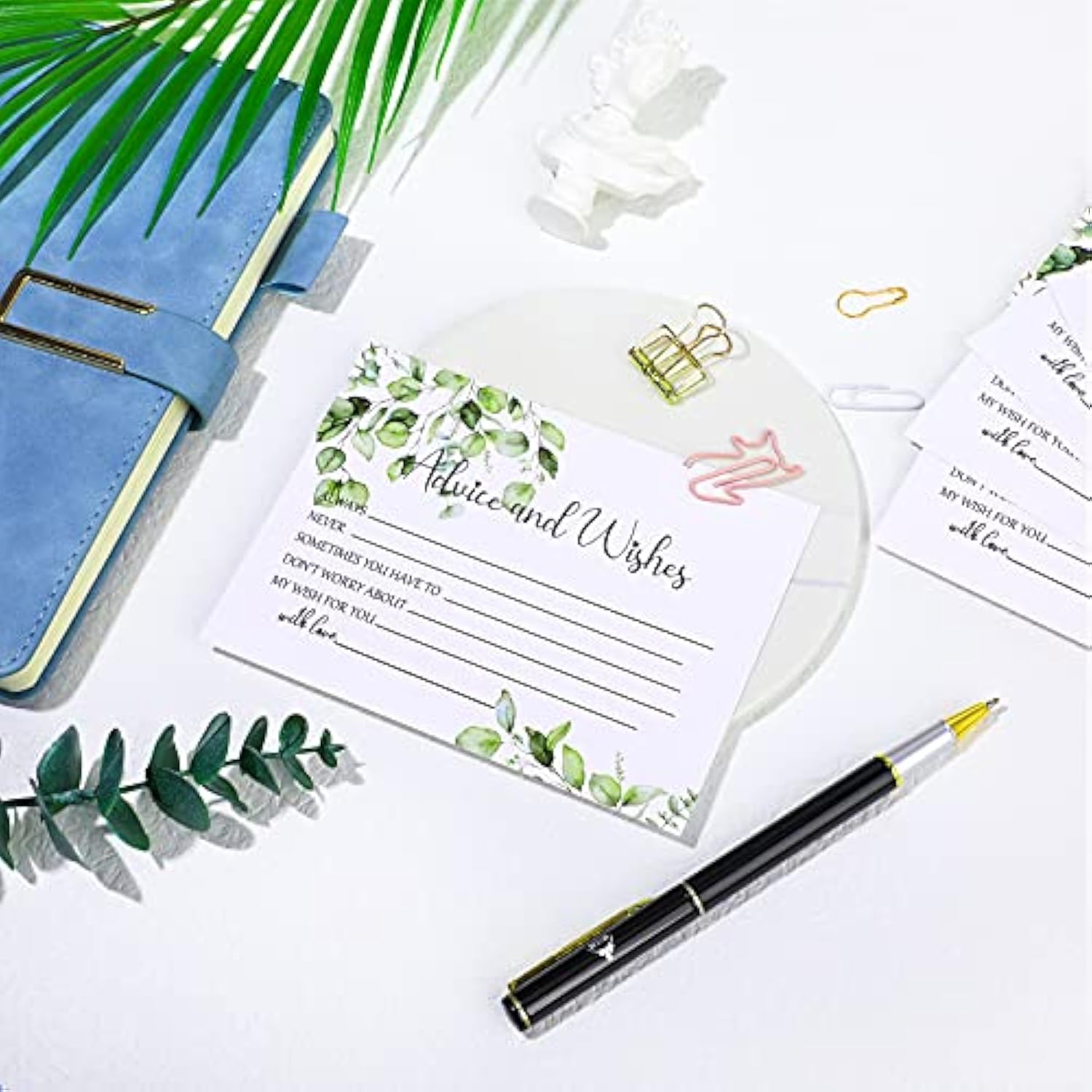 50 Pcs Advice And Wishes Cards, Uncoated Wedding Advice Cards Heavyweight Printed Guestbook For The Bride And Groom, Baby Shower, Wedding Shower, Birthday Party(Leaf Theme)