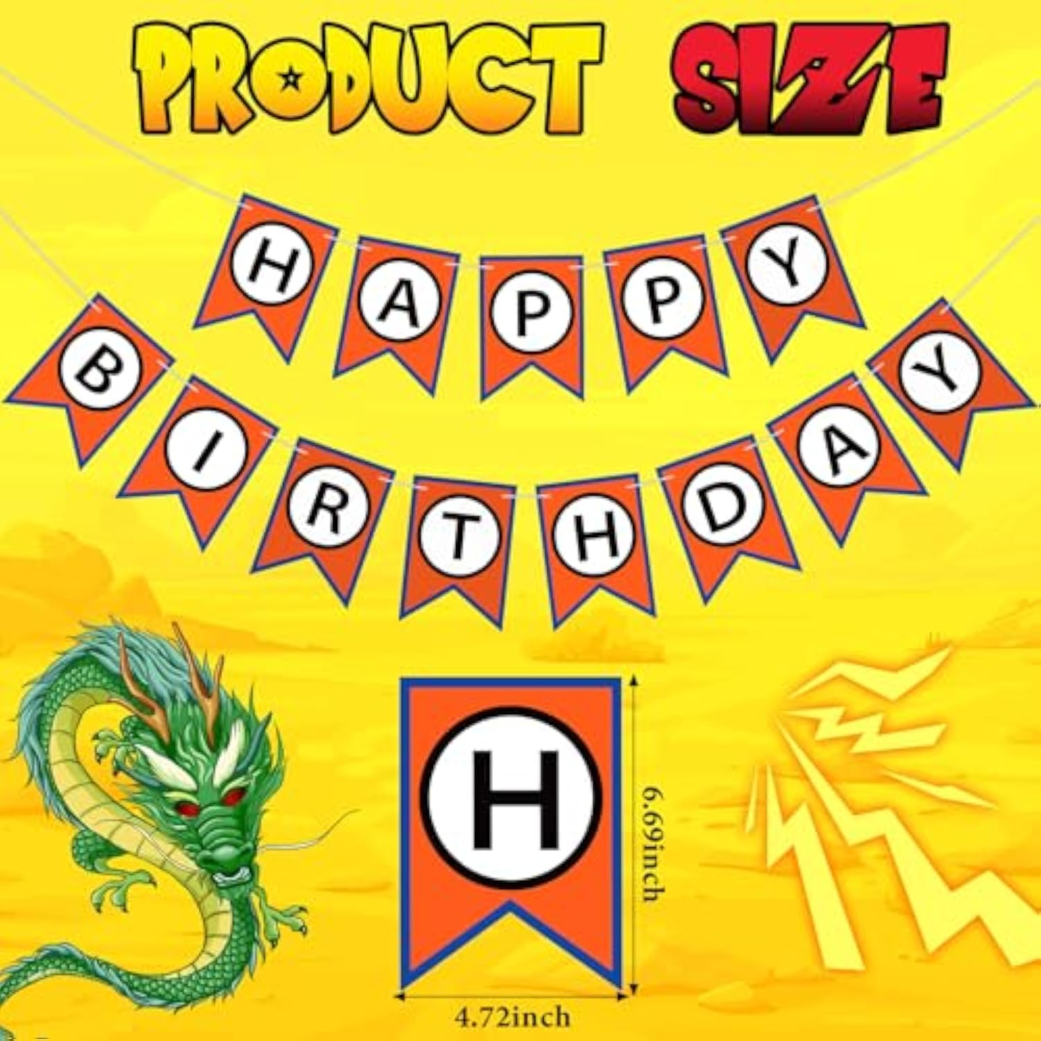 Anime Theme Dragon Happy Birthday Bunting Banner Pre-String With Black Letters Birthday Decoration Banner For Anime Party Supplies