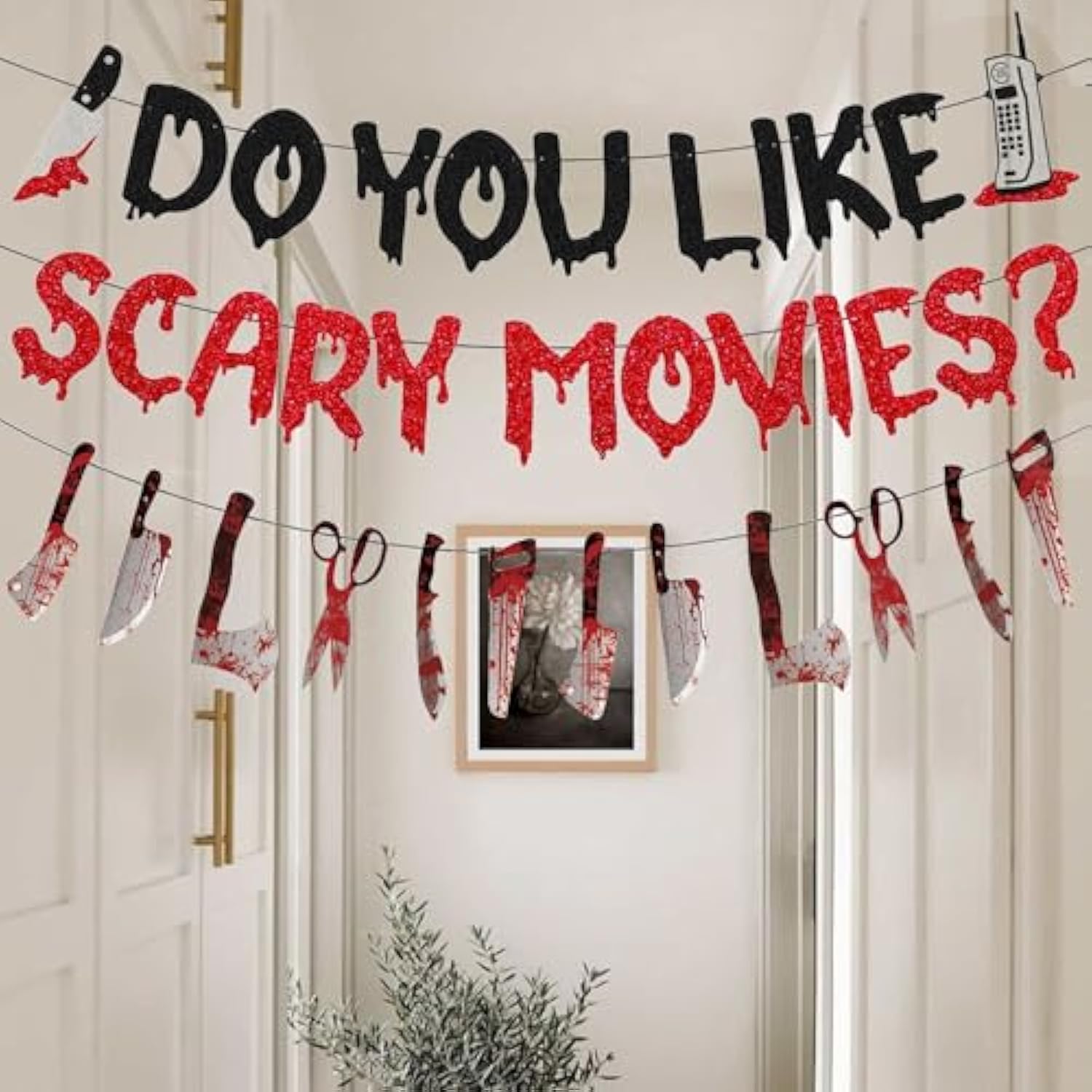 Glitter Happy Birthday Banner for Scream Horror Theme Parties