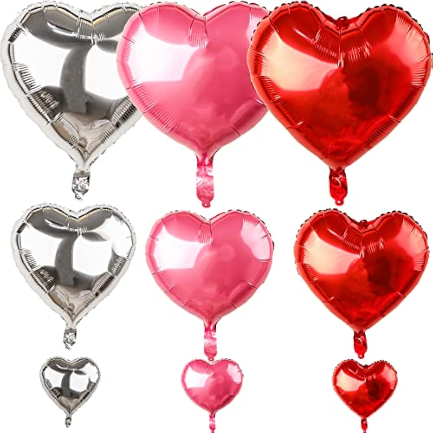 Love Heart Foil Valentines Balloons - 18/10/5 Inch, 54Pcs Mylar Red Heart Shapes For Romantic Decorations