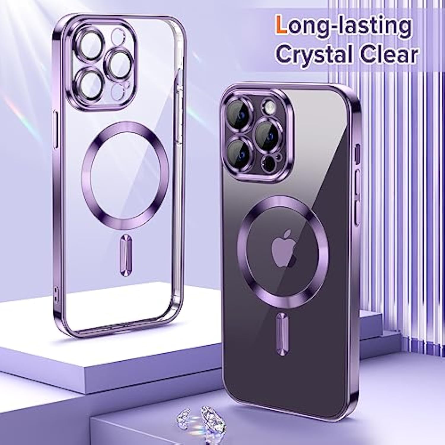 Magnetic Clear For Iphone 14 Pro Case With Camera Lens Protector [Compatible With Magsafe] Luxury Plating Edge Slim Soft Tpu Cover Protective Phone Case For Iphone 14 Pro 6.1", Deep Purple