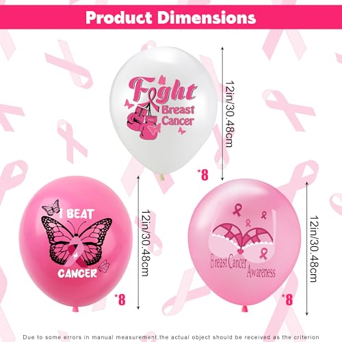 Breast Cancer Awareness Balloons, 24 Pack Pink Ribbon Latex Balloons 12 Inch Breast Cancer Party Decorations Pink Balloons for Fundraiser Events Celebration Awareness Month