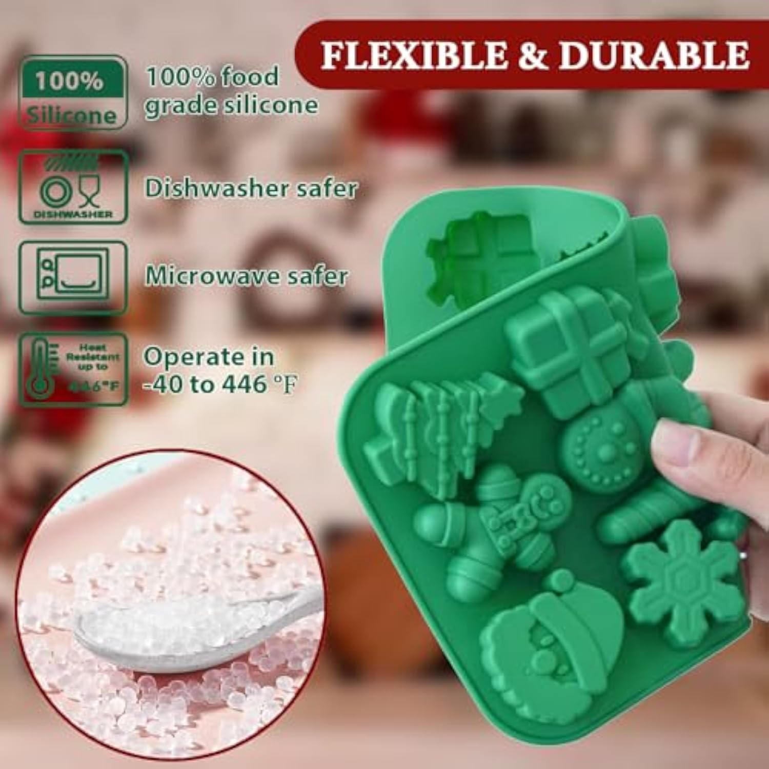 Christmas Silicone Chocolate Molds, 2 Pcs Candy Baking Moulds, 3D Snowflake Cane Snowman Xmas Tree Gingerbread Man Santa Claus Gift Box Shape Mold For Diy Handmade Soap Candles Jello