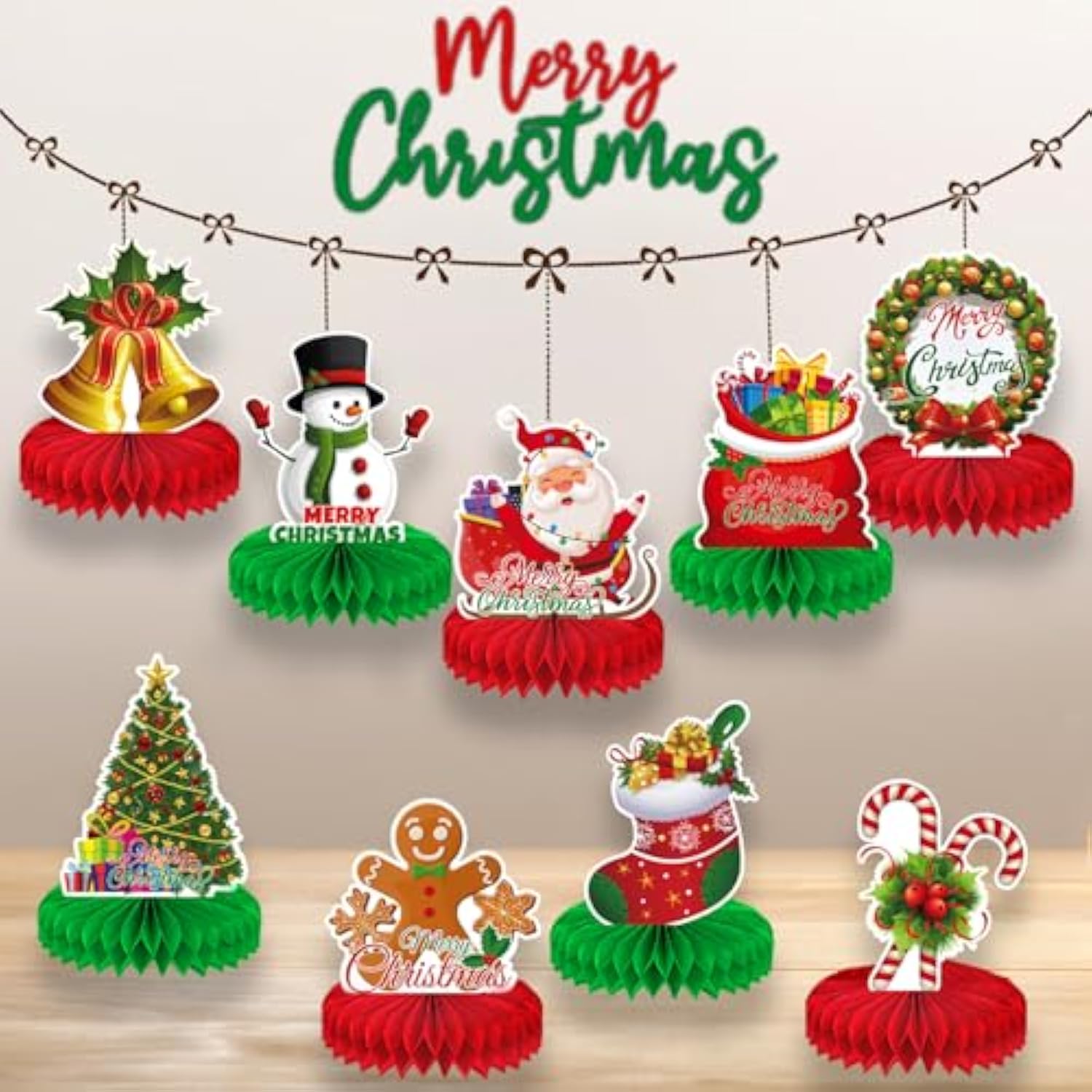9pcs Christmas Honeycomb Table Centerpieces Party Decorations