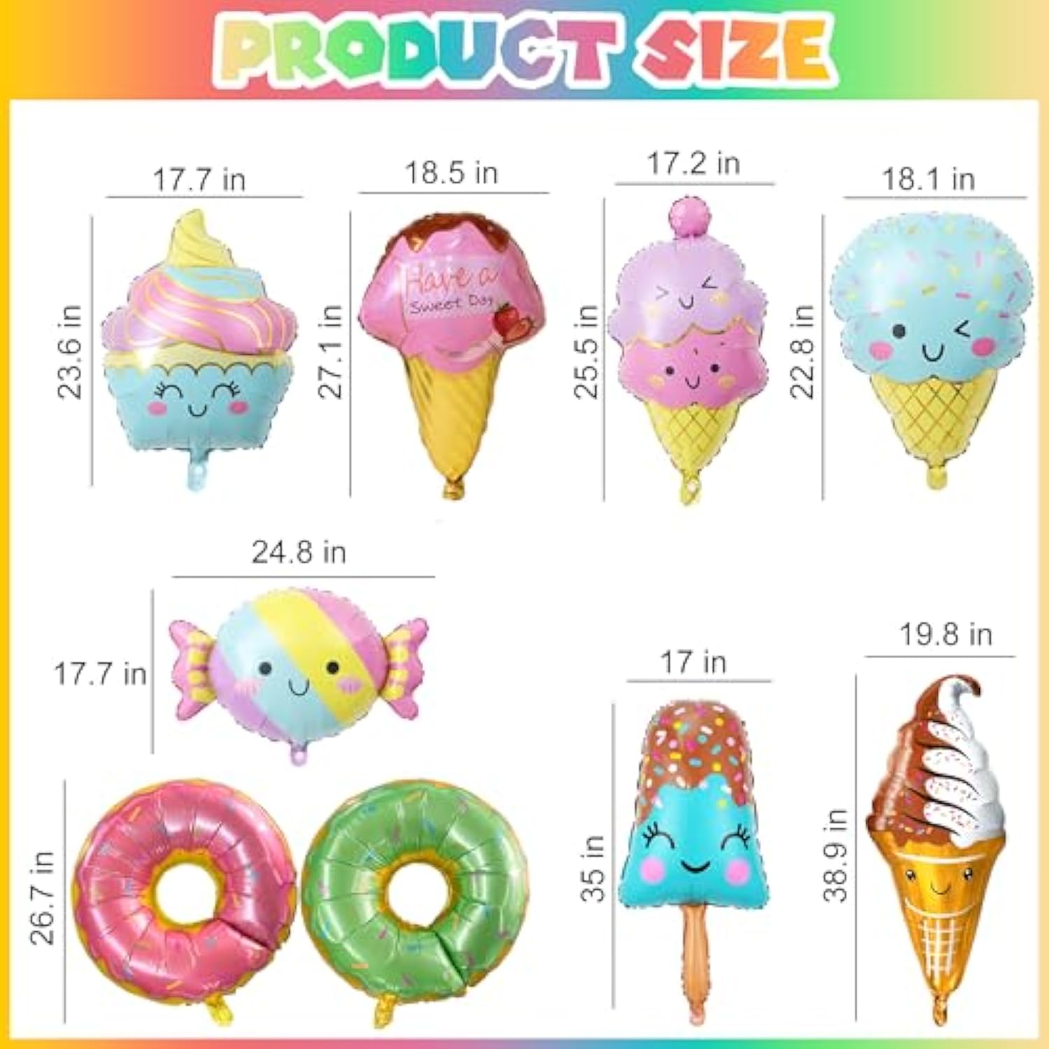 Ice Cream Balloons Donut Party - 9 Pcs Sweet Candy Pastel Foil Mylar Donut Balloons Arch Kit For Kids Baby Shower Grow Up Birthday Spring Decorations Supplies(30 Inch)