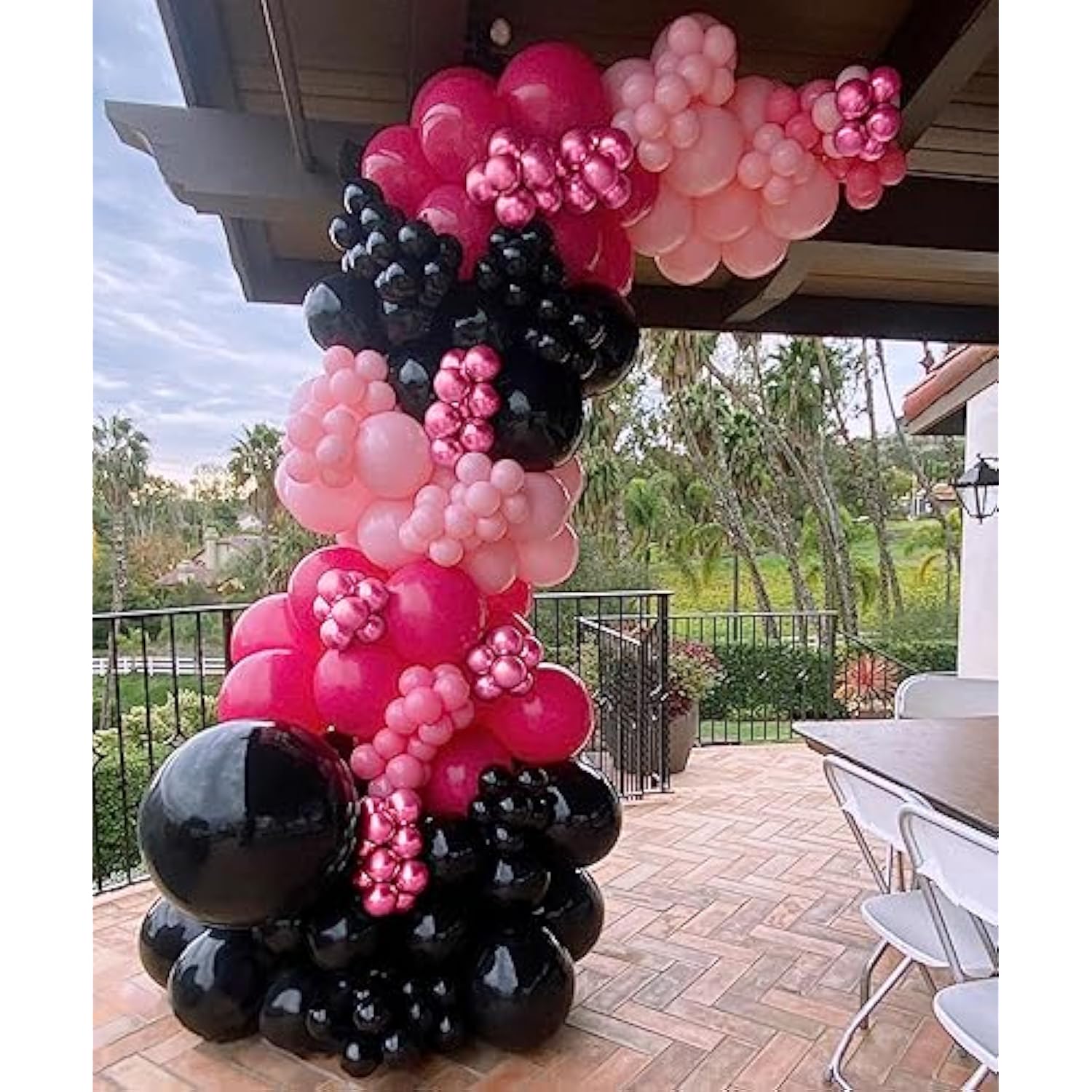 Pink & Black Balloon Garland Arch Kit, 153Pcs Black Magenta & Chrome Pink Balloons For Girls Birthday Decoration, Sweet 16 Party Supplies, Bridal Shower & Graduation Decor