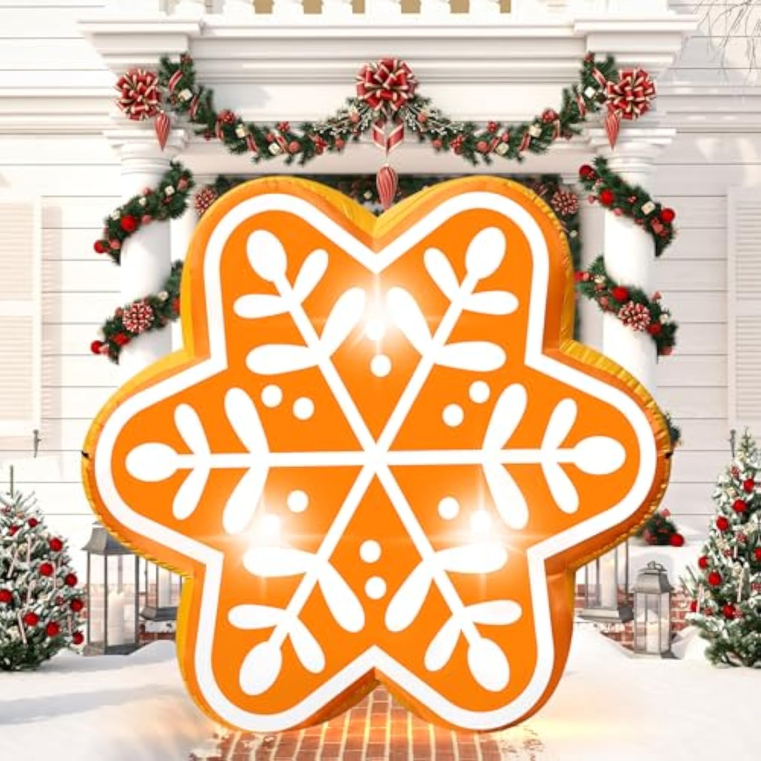 5Ft Christmas Inflatable Snowflake Gingerbread Blow-Up Giant Gingerbread Snowflake Built-In 3 Led Lights For Christmas I