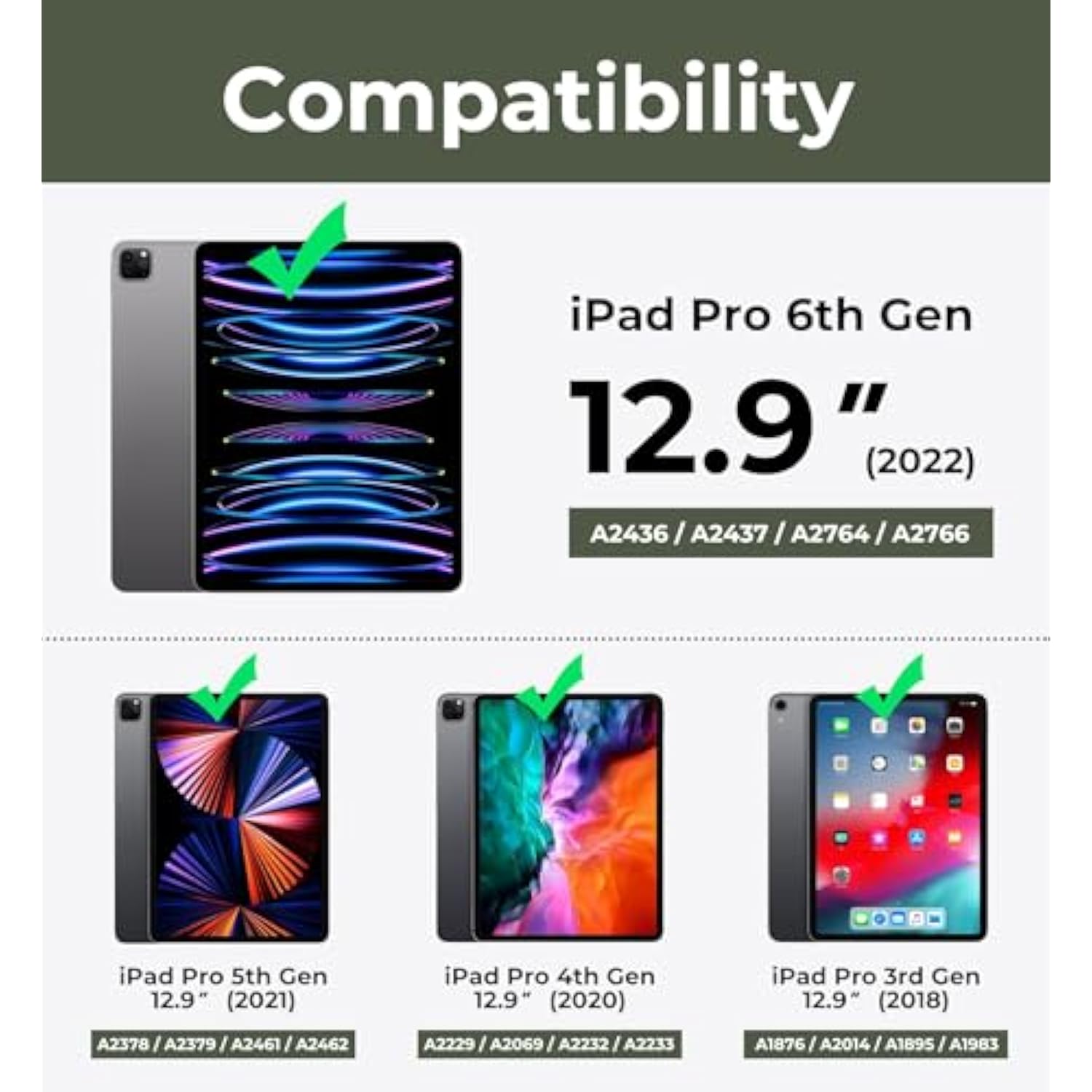 For Ipad Pro 12.9 Case (2022/2021/2020), [Built In Screen Protector & Kickstan