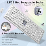K723 Wireless Mechanical Gaming Keyboard Creamy, Bluetooth/2.4G/Usb-C Wired, Rgb Backlit, Hot Swappable Pre-Lubed Linear Switches, 96% Custom Gasket Structure For Pc/Mac/Ps/Xbox,White
