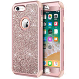 Designed For Iphone 8, Iphone 7 Case, Heavy Duty Full-Body Defender Protective Case Bling Glitter Sparkle Hard Shell Hybrid Shockproof Rubber Bumper Cover, Rose Gold