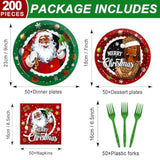 200 Pcs Black Santa Claus Party Plates And Napkins Merry Christmas Party Supplies African American Christmas Tableware Set Holiday Dinner Dessert Decorations For Boys Girls Birthday 50 Guests