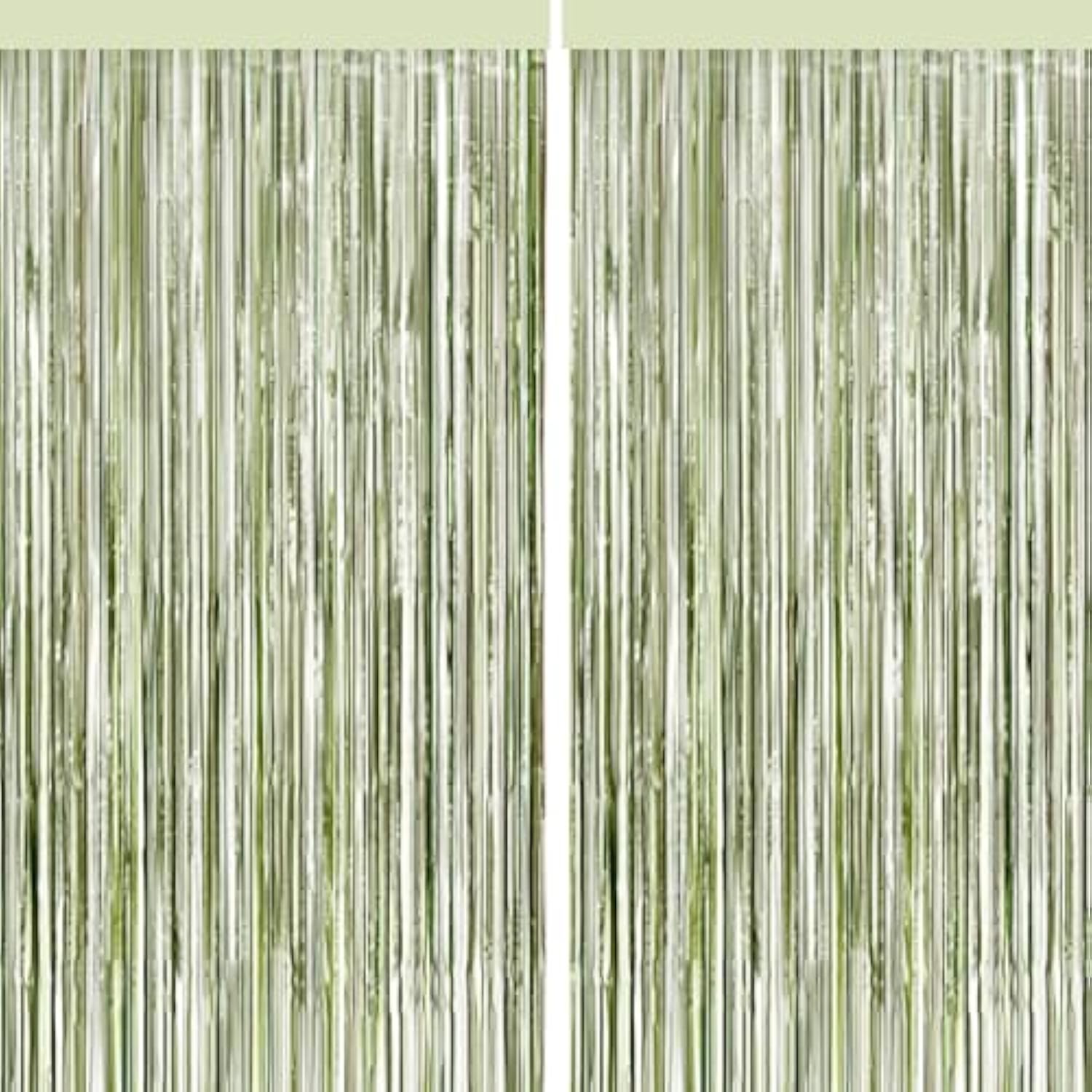 4 pack sage green foil fringe curtain glitter tinsel backdrop for parties