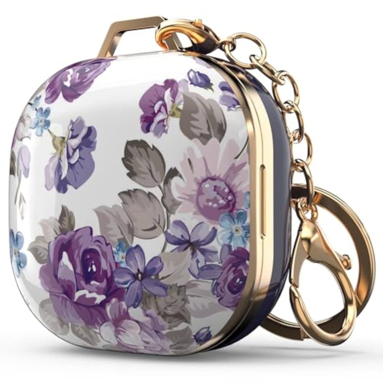 Cute Pattern Hard Shell Case for Galaxy Buds 2, Galaxy Buds Pro, Galaxy Buds Live with Key Chain Clip, Purple
