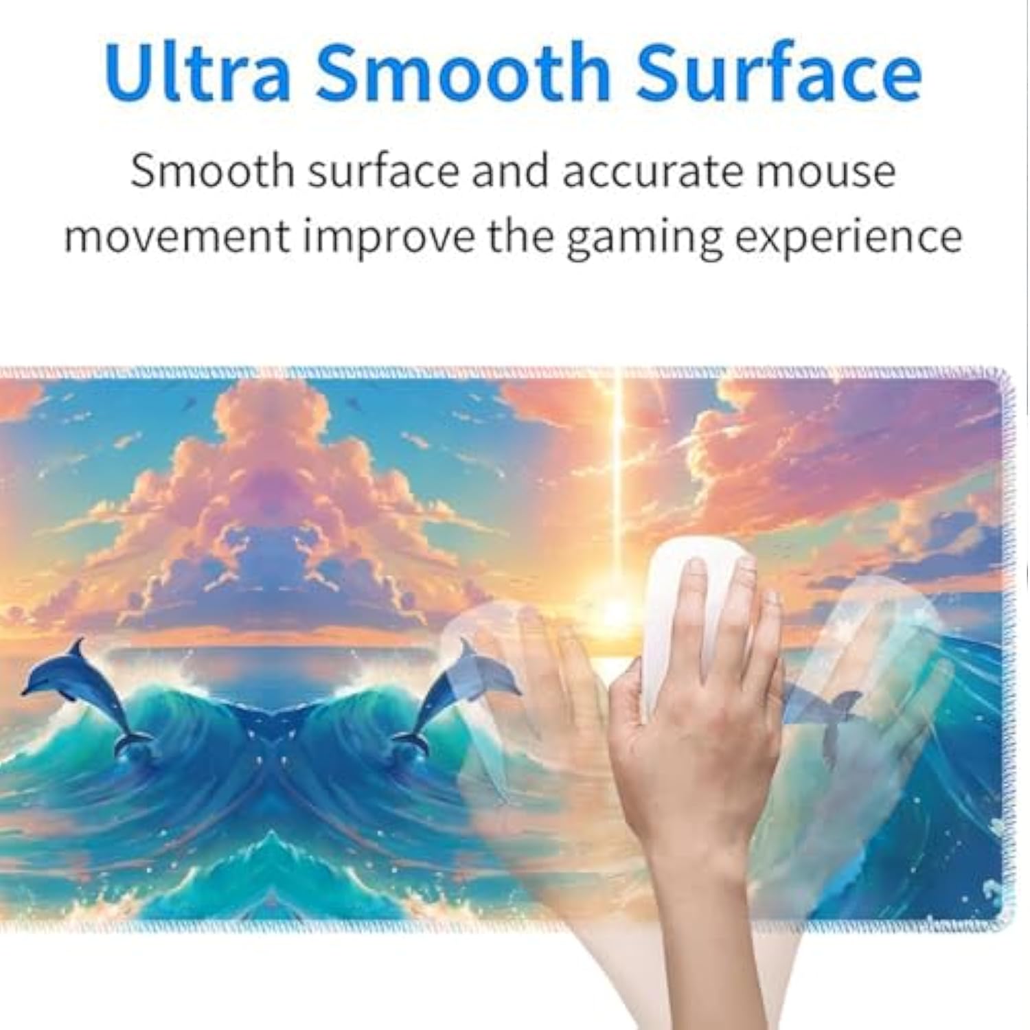 3 Piece Mouse Pad Set With Stitched Edge - Large Anti-Slip Desk Pad, Keyboard Pad, Wrist Rest, And Coaster - Memory Foam For Office/Home - Moonlight Dolphin