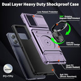For Motorola Moto Edge 5G 2024 Case With Card Holder [Store 2 Cards] + 360° Rotated Ring Holder Kickstand Heavy Duty Shockproof Wallet Phone Case Cover For Motorola Edge 2024, Purple