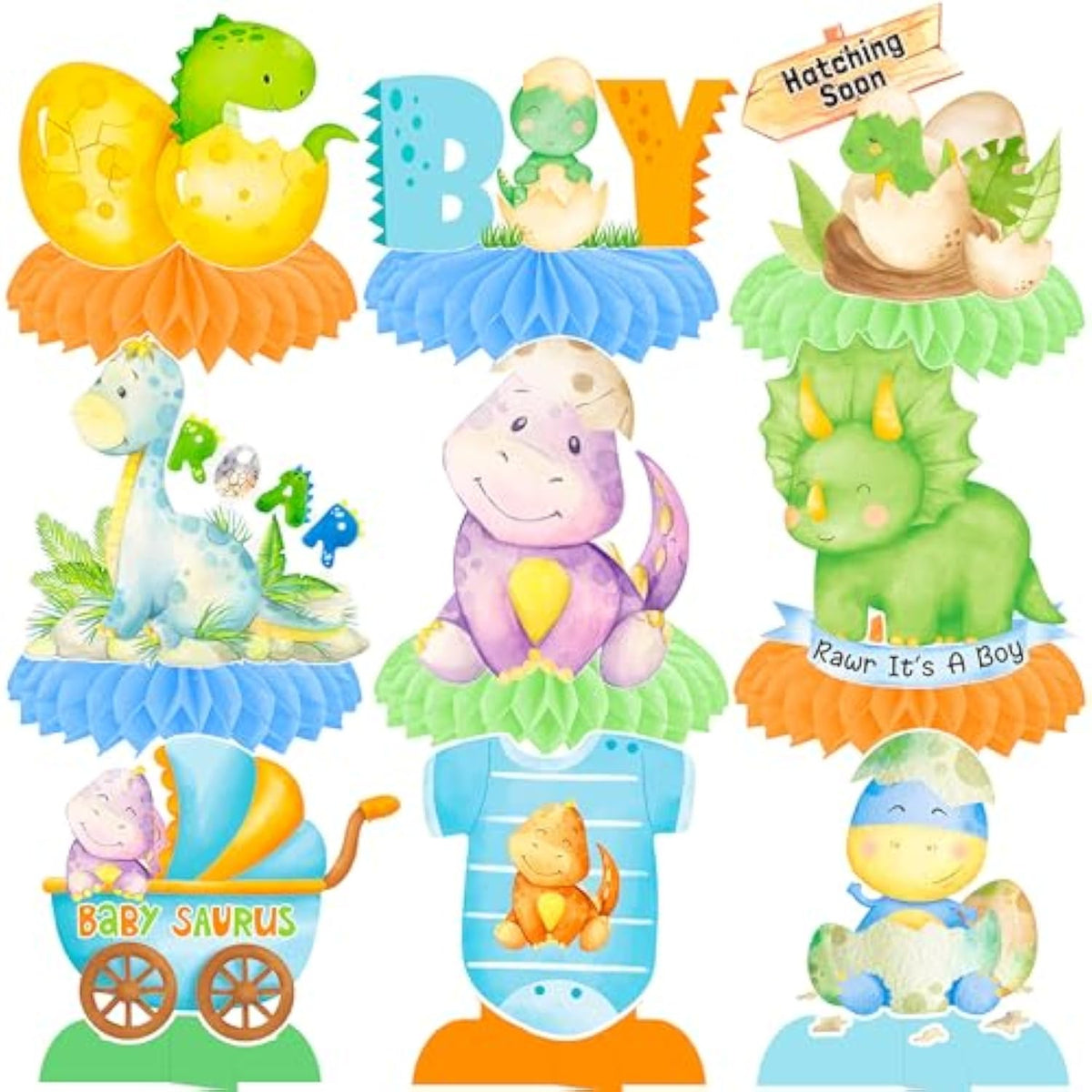 12Pcs Dinosaur Party Honeycomb Centerpieces Dinosaur Baby Shower Decorations Dinosaur Themed Table Decorations For Dinosaur Themed Birthday Party Baby Shower Supplies