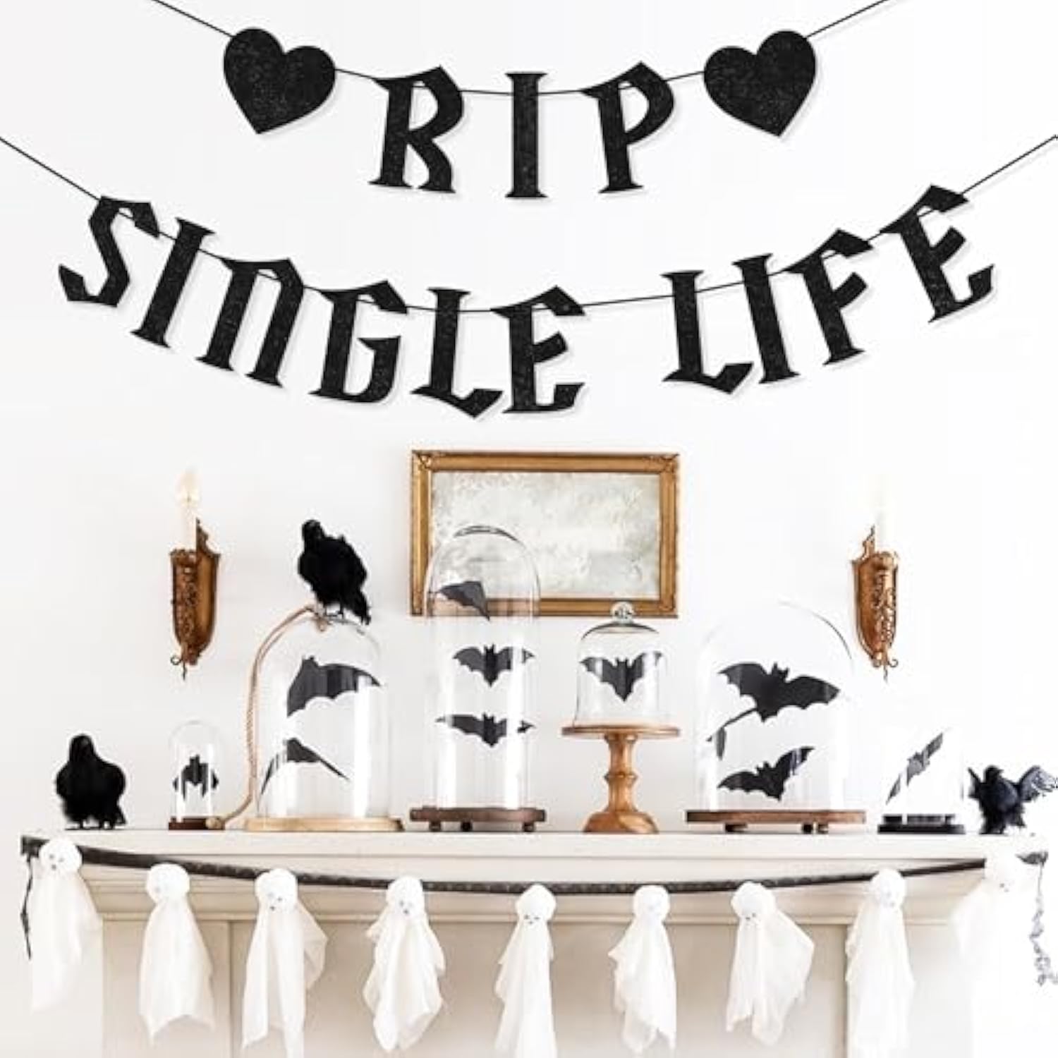 Pre Strung Rip Single Life Banner Black Glitter Gothic Bachelorette Party Decorations