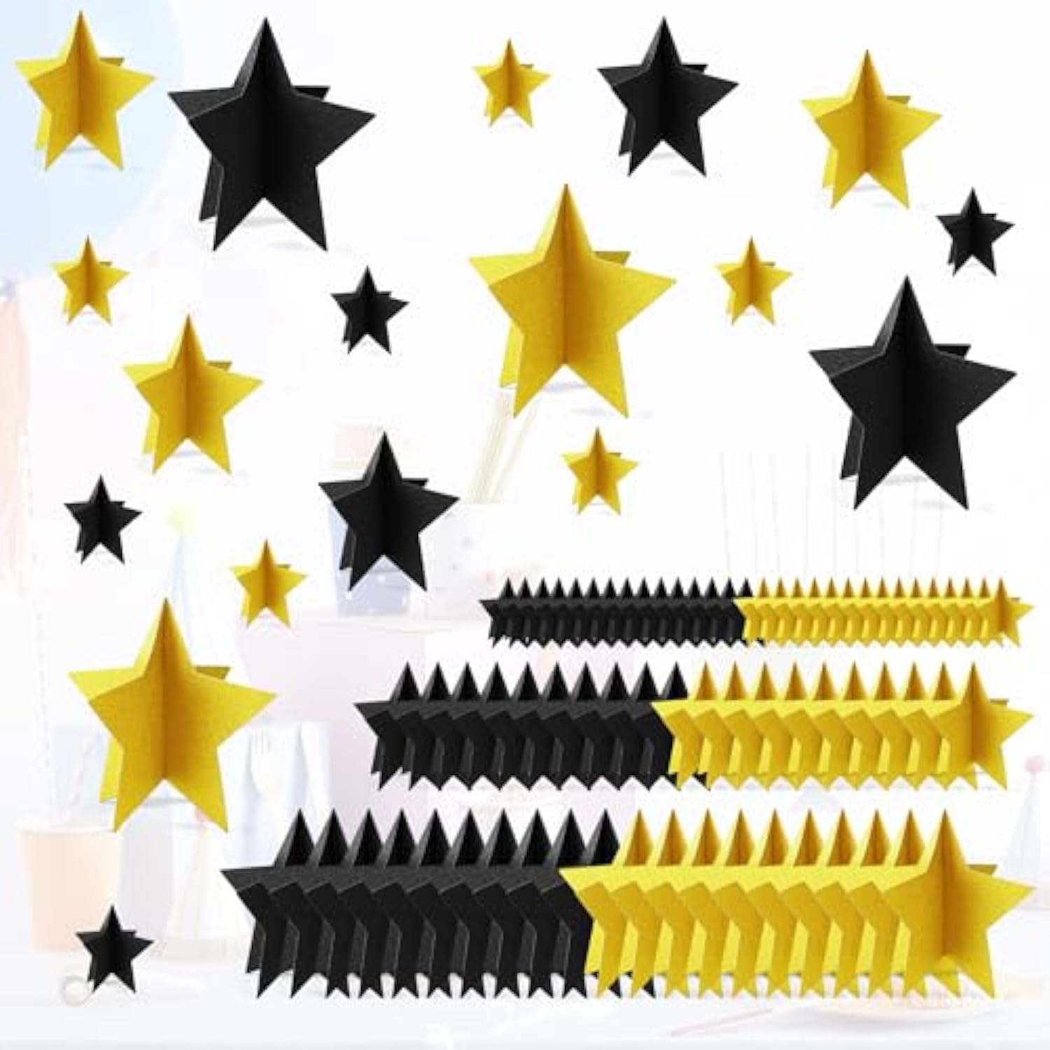 70 Pc Black Gold Star Centerpieces for Party Birthday Graduation Table Decor