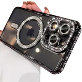 Magnetic Clear Glitter Case For Iphone 16 Pro Max, [Compatible With Magsafe] Cute Bling Sparkly Diamond With Camera Protector Soft Tpu Bumper Women Girls Case For Iphone 16 Pro Max 6.9",Black