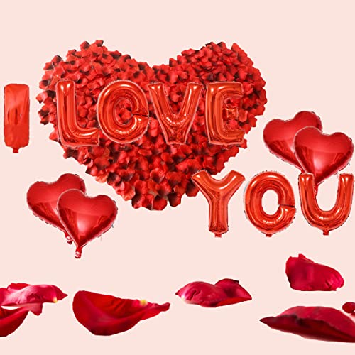 16" I Love You Foil Balloon Letters Hearts Balloon with Rose Petals