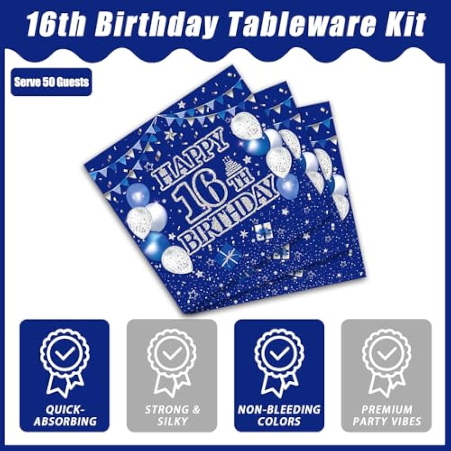 200Pcs 16Th Birthday Party Tableware Set, Blue And Silver Happy 16Th Birthday Party Decorations Supplies For Boys Girls 16 Years Old Party Dessert Plates Napkins Forks Favors, Serve 50