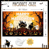 Happy Halloween Banner Orange Black Spooky Pumpkin Party Decorations Backdrop 6x3.6ft