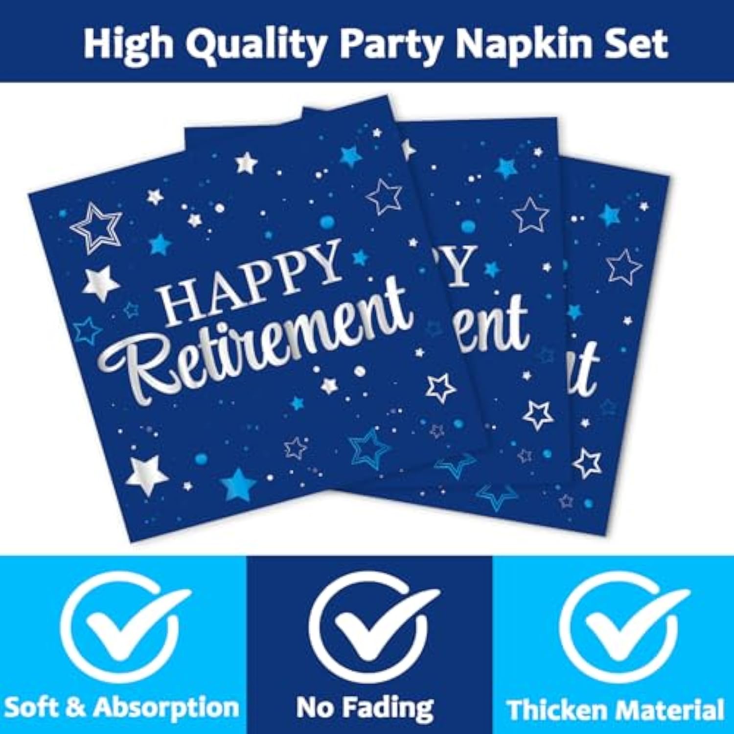 50 Pack Retirement Paper Napkins Retirements Party Decorations Happy Farewell Celebration Supplies We Will Miss You For Retired Decor Favors Blue And Silver Teacher