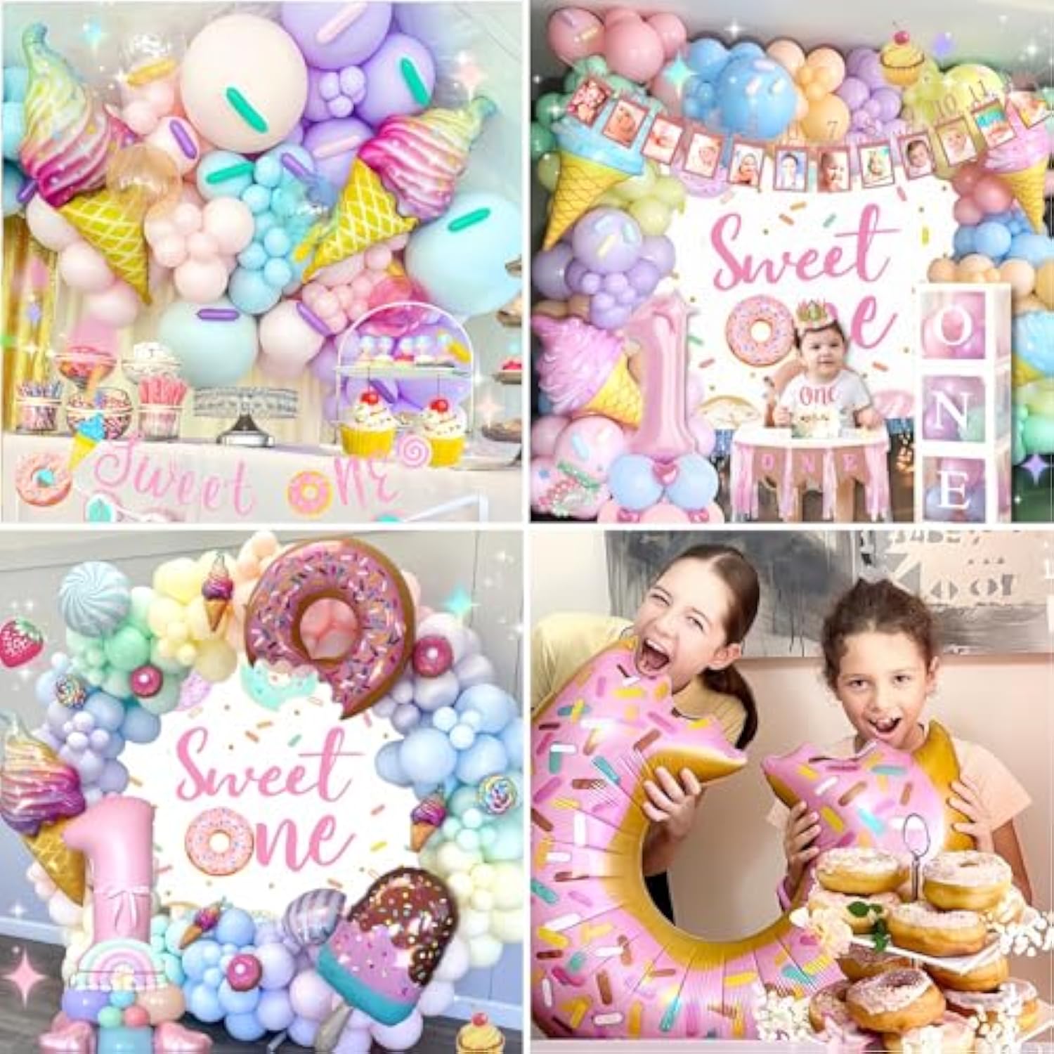 128pcs Sweet One 1st Birthday Kit with Balloon Boxes, Backdrop & Candy Decor