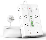 16 Outlet Surge Protector Power Strip 6 USB Ports 6.56FT Flat Plug Extension Cord White