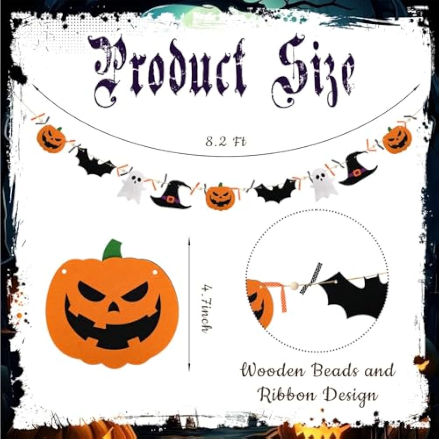 Halloween Garland: Felt Pumpkin, Ghost, Bat & Witch Decor