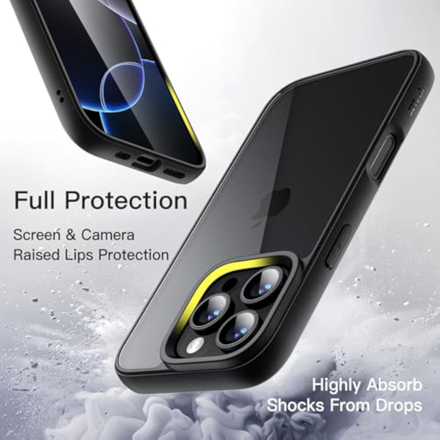 JETech Case for iPhone 16 Pro 6.3-Inch, Shockproof Phone Bumper Cover, Solid Color Matte TPU Frame, Anti-Scratch Clear Back (Black)